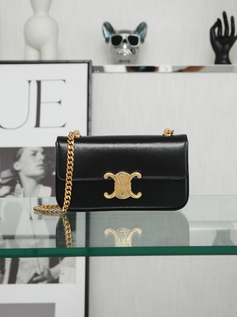 CELINE CHAIN SHOULDER BAG CLAUDE IN SHINY CALFSKIN（4 colors）