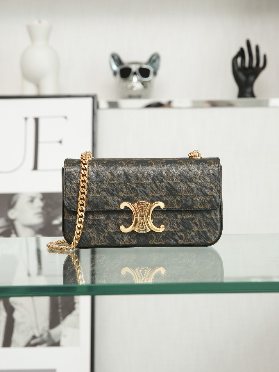 CELINE CHAIN SHOULDER BAG CLAUDE IN SHINY CALFSKIN（4 colors）