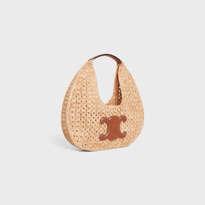  CELINE CELINE CLASSIC PANIER HOBO BAG IN RAFFIA AND CALFSKIN NATURAL / TAN
