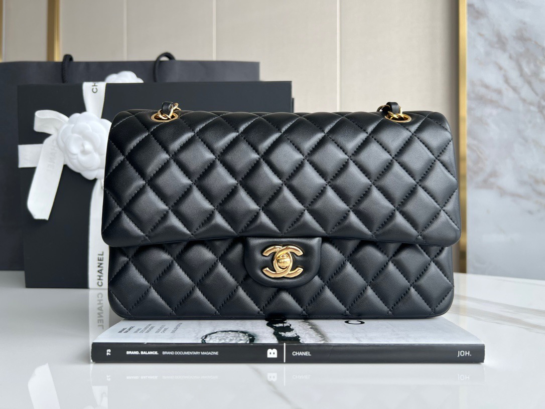 CHANEL  CLASSIC HANDBAG Lambskin & Gold-Tone Metal Black