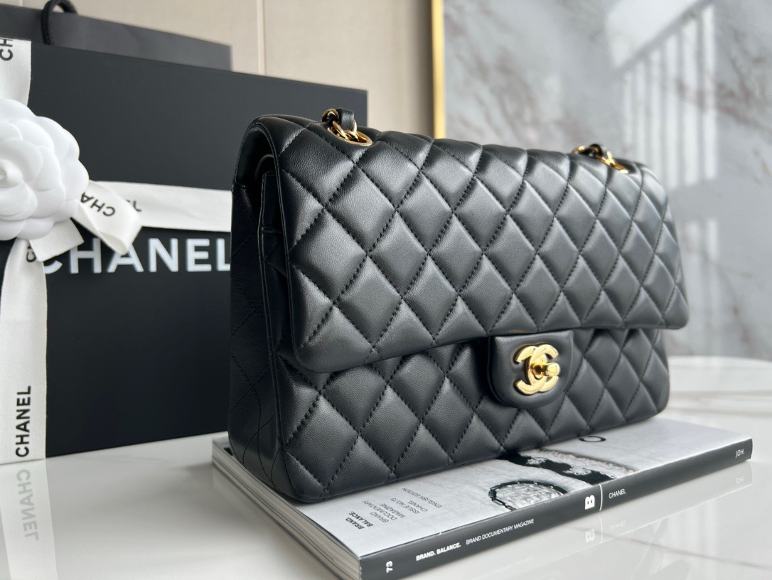 CHANEL  CLASSIC HANDBAG Lambskin & Gold-Tone Metal Black