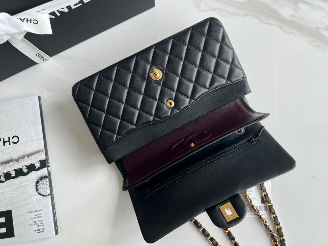 CHANEL  CLASSIC HANDBAG Lambskin & Gold-Tone Metal Black