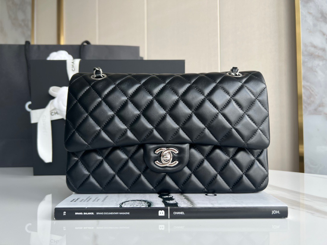 CHANEL  CLASSIC HANDBAG Lambskin & Gold-Tone Metal Black