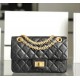 CHANEL  MINI 2.55 HANDBAG Glittered Aged Calfskin Gold-Tone Metal  black