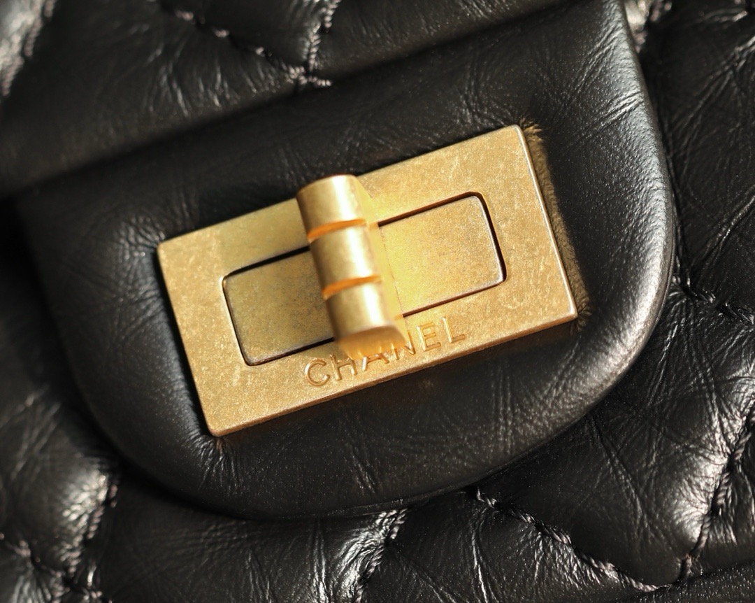 CHANEL  MINI 2.55 HANDBAG Glittered Aged Calfskin Gold-Tone Metal  black