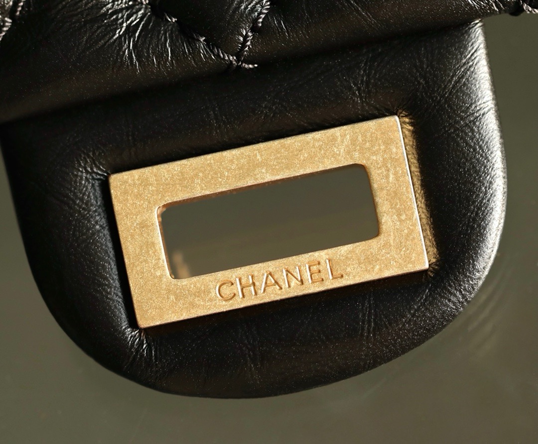 CHANEL  MINI 2.55 HANDBAG Glittered Aged Calfskin Gold-Tone Metal  black