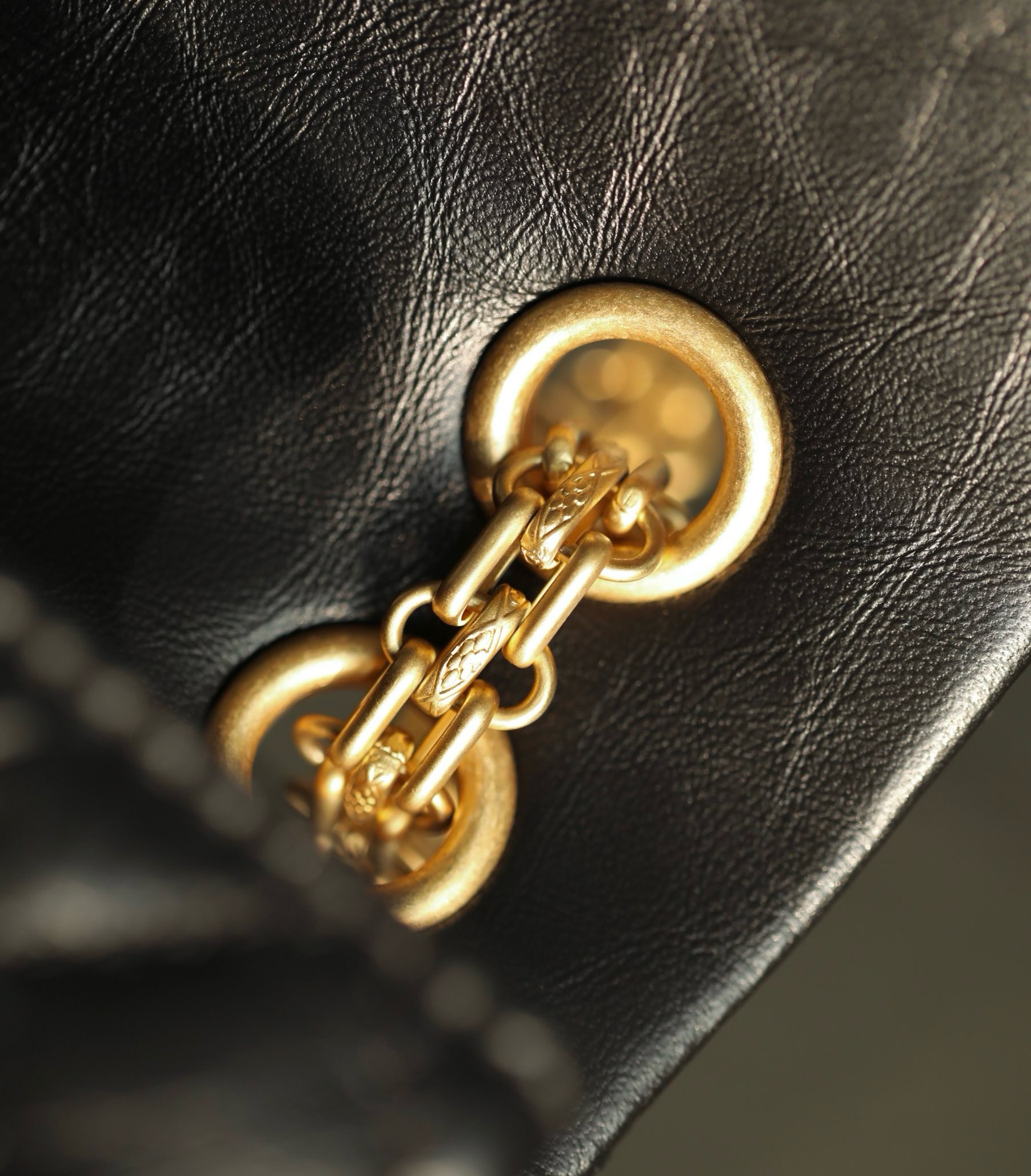 CHANEL  MINI 2.55 HANDBAG Glittered Aged Calfskin Gold-Tone Metal  black