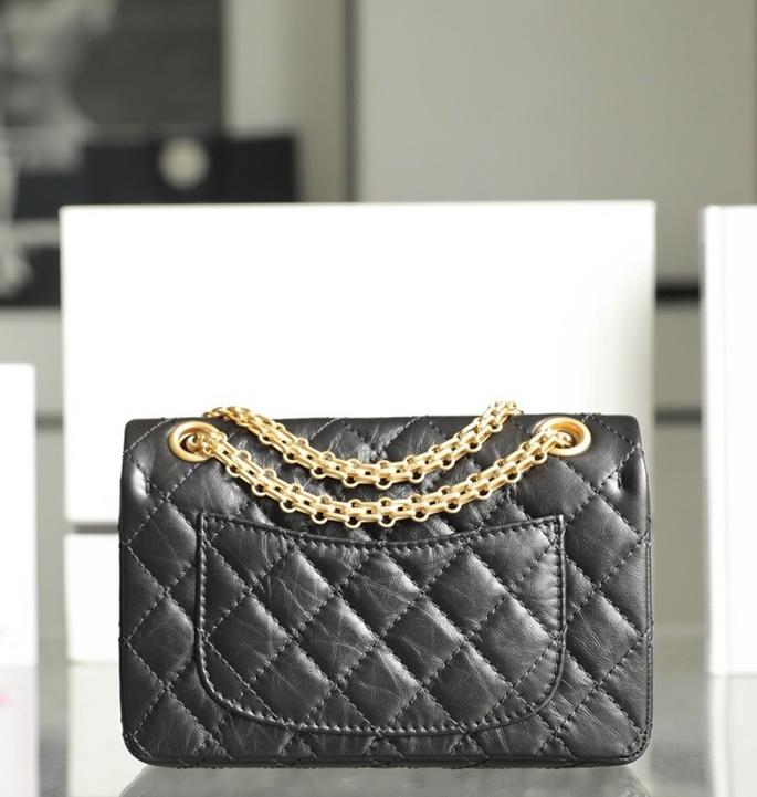 CHANEL  MINI 2.55 HANDBAG Glittered Aged Calfskin Gold-Tone Metal  black