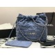 CHANEL 22 SMALL HANDBAG Washed Denim & Silver-Tone Metal Blue
