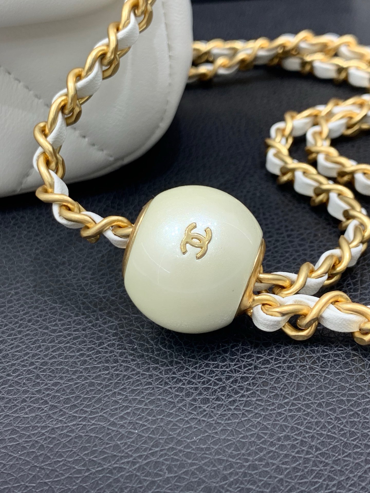 CHANEL  24S  MINI FLAP BAG Lambskin, Imitation Pearls & Gold Metal white
