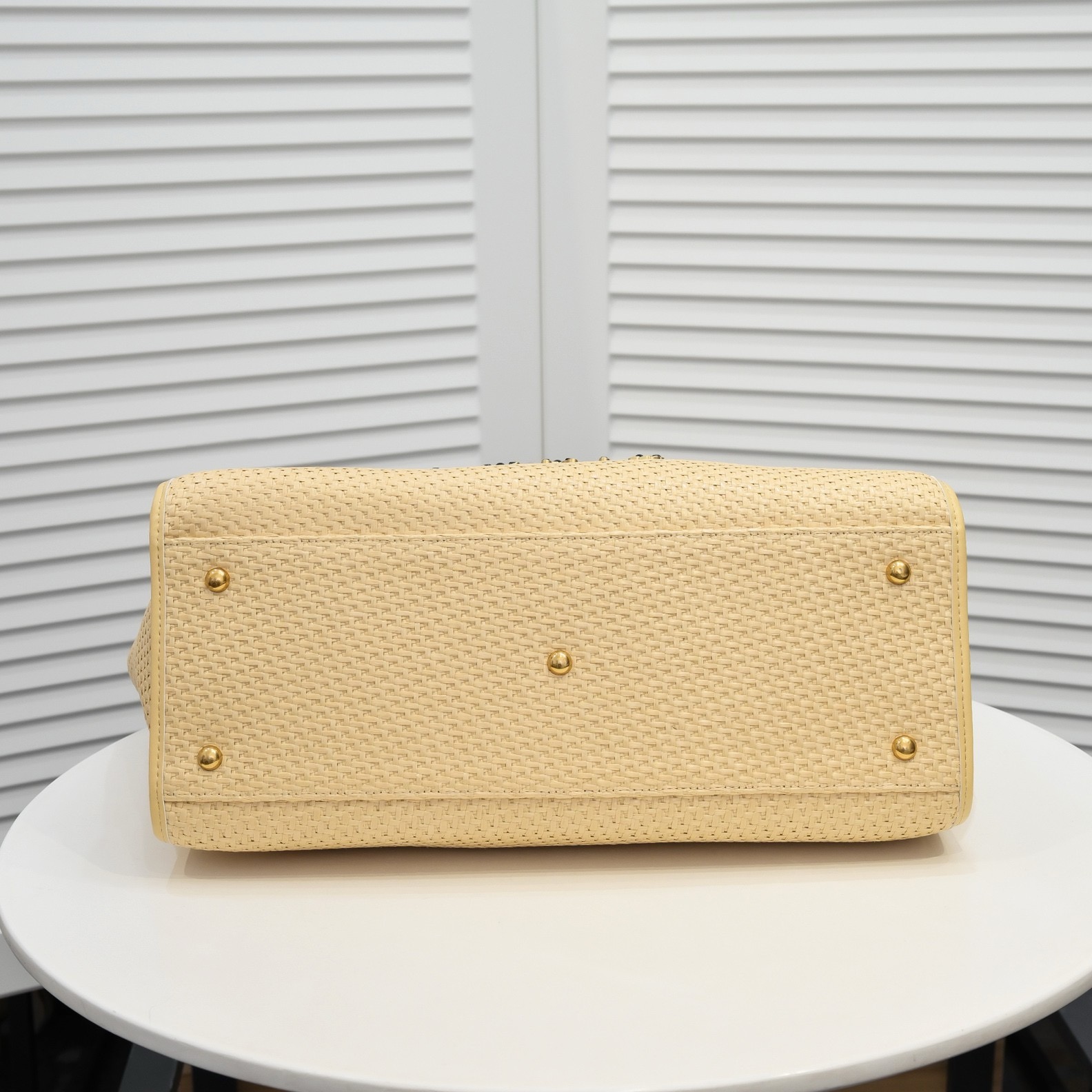 CHANEL Straw Raffia Calfskin Chain Medium Deauville Tote Beige Black