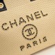 CHANEL Straw Raffia Calfskin Chain Medium Deauville Tote Beige Black