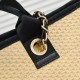 CHANEL Straw Raffia Calfskin Chain Medium Deauville Tote Beige Black