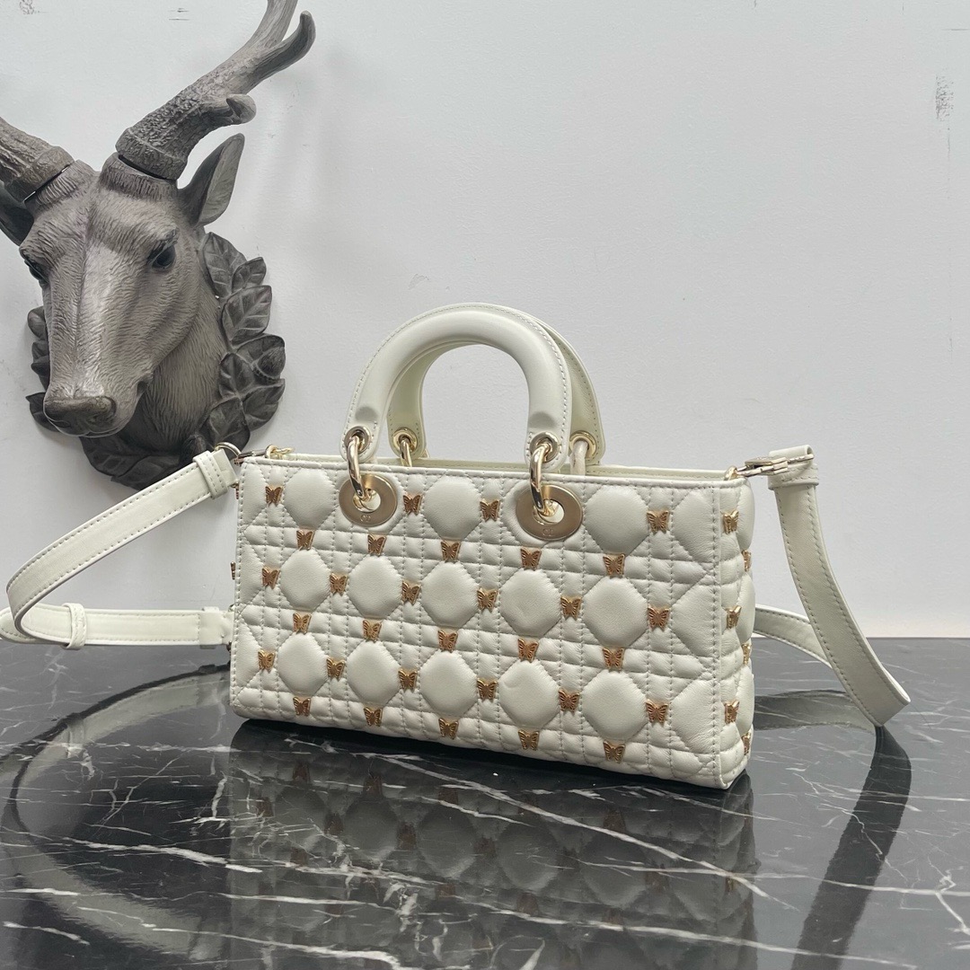 DIOR Medium Lady D-Joy Bag  Latte Cannage Lambskin with Gold-Finish Sun Studs (2 colors) 