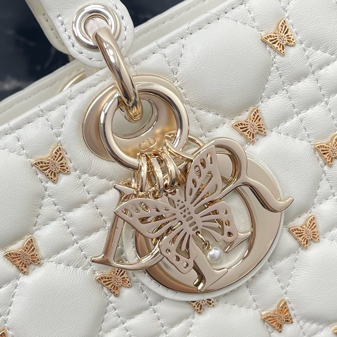 DIOR Medium Lady D-Joy Bag  Latte Cannage Lambskin with Gold-Finish Sun Studs (2 colors) 