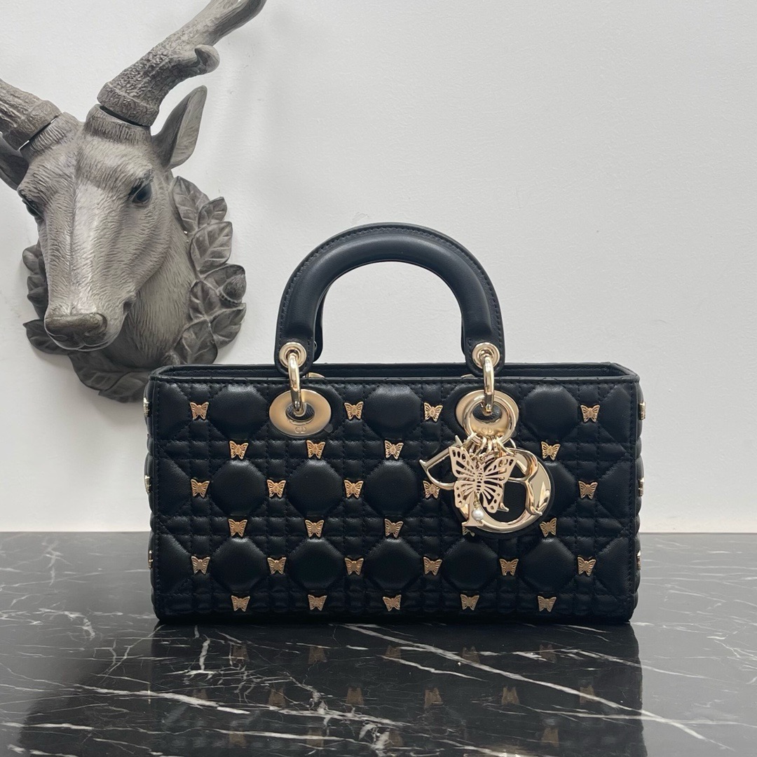 DIOR Medium Lady D-Joy Bag  Latte Cannage Lambskin with Gold-Finish Sun Studs (2 colors) 