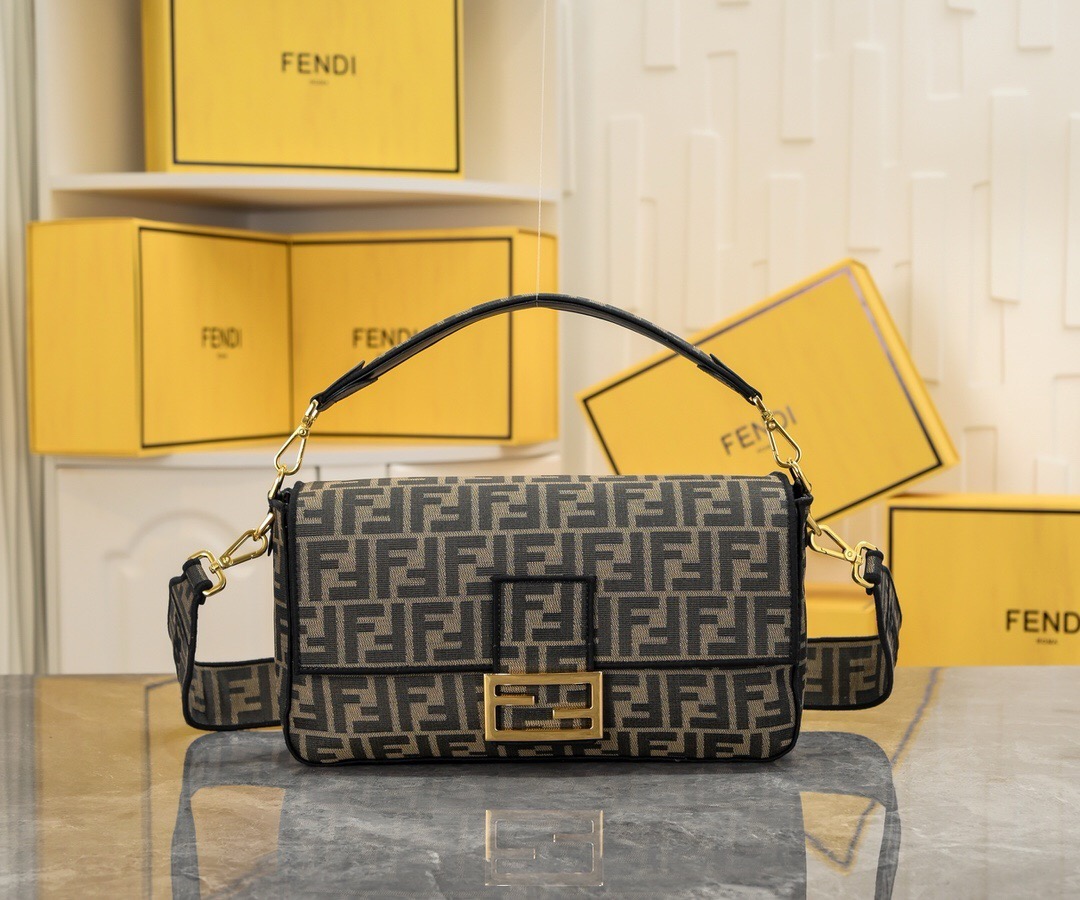 Fendi  Baguette Brown FF jacquard fabric bag