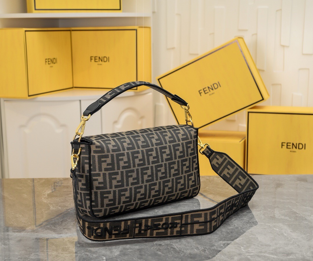 Fendi  Baguette Brown FF jacquard fabric bag