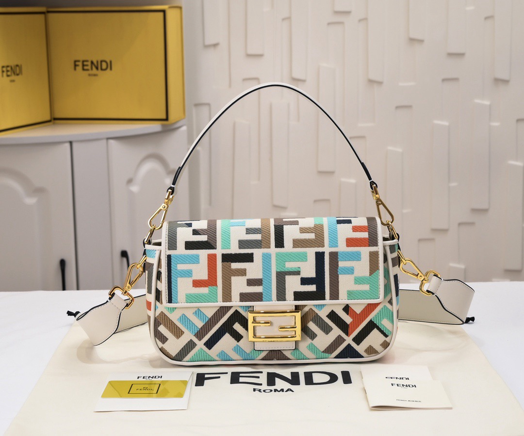 Fendi  Baguette Multicolor canvas bag with FF embroidery（4 colors）