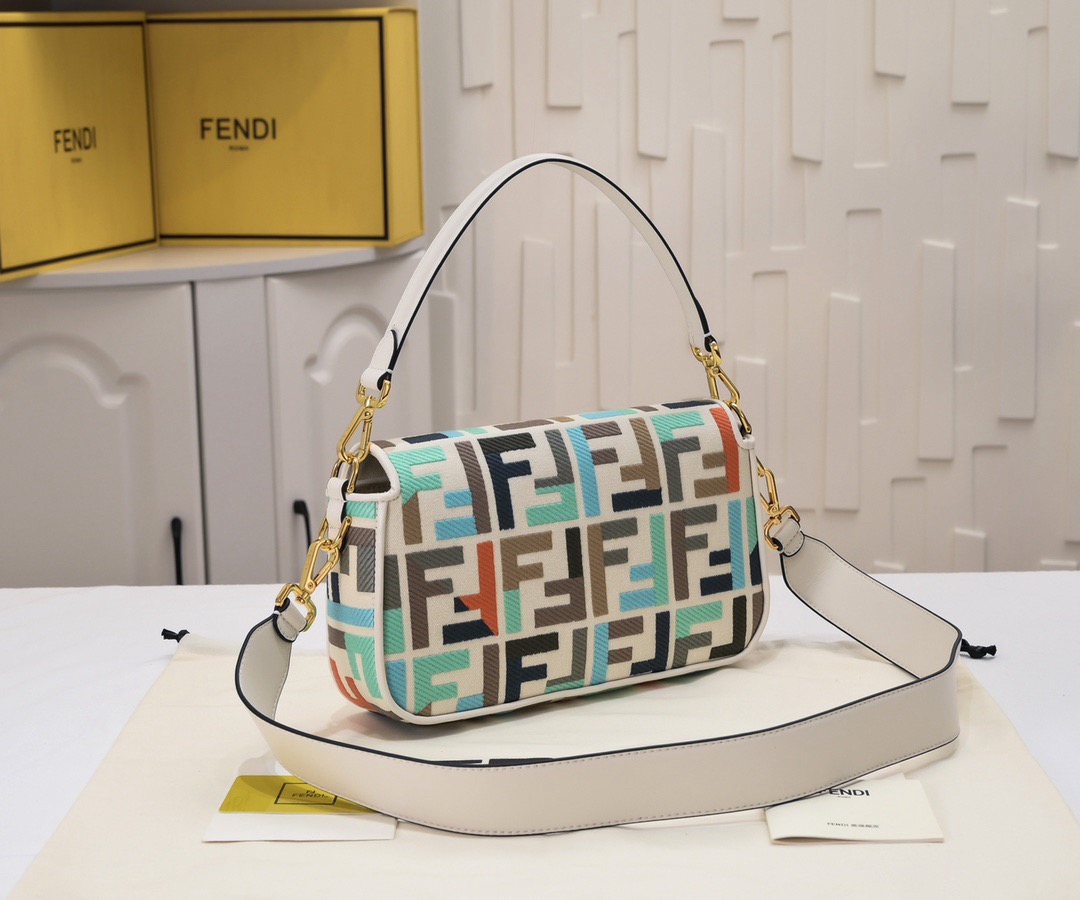 Fendi  Baguette Multicolor canvas bag with FF embroidery（4 colors）