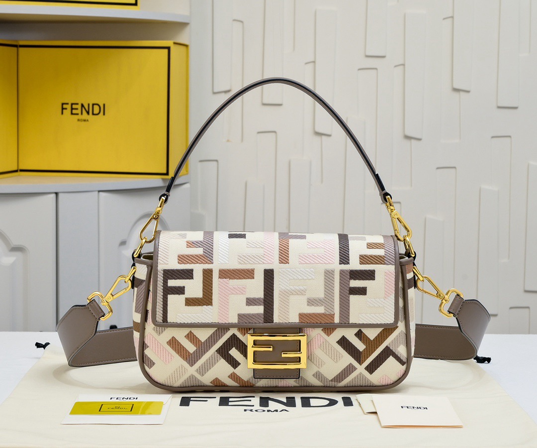 Fendi  Baguette Multicolor canvas bag with FF embroidery（4 colors）