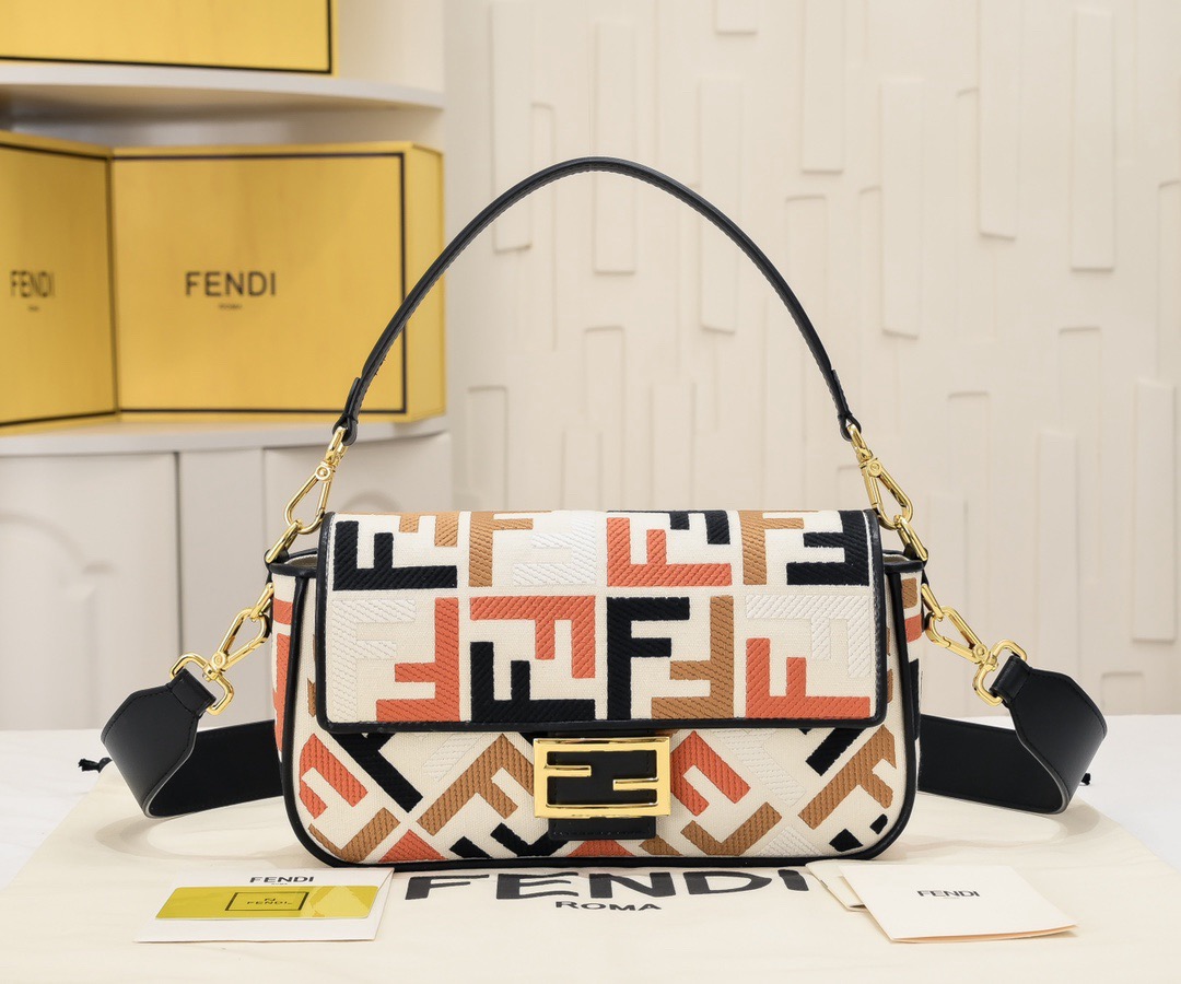 Fendi  Baguette Multicolor canvas bag with FF embroidery（4 colors）
