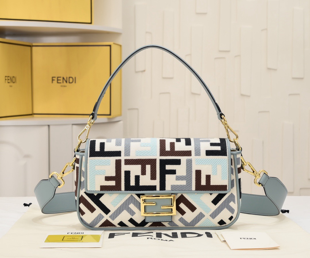 Fendi  Baguette Multicolor canvas bag with FF embroidery（4 colors）