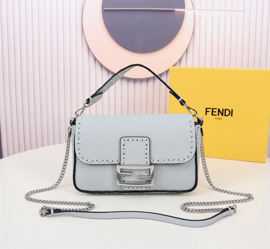 Fendi  Baguette Mini Light blue Selleria bag with 309 hand-sewn topstitches（4 colors）