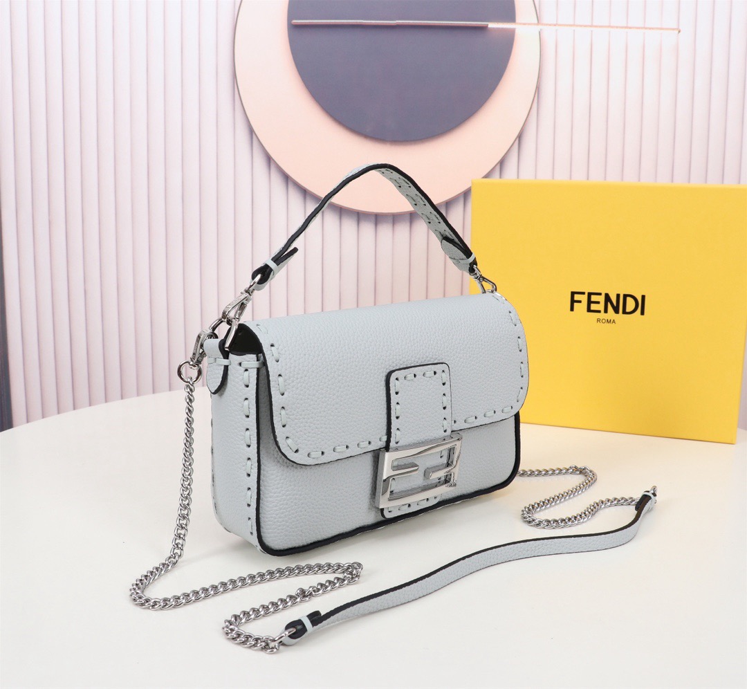 Fendi  Baguette Mini Light blue Selleria bag with 309 hand-sewn topstitches（4 colors）