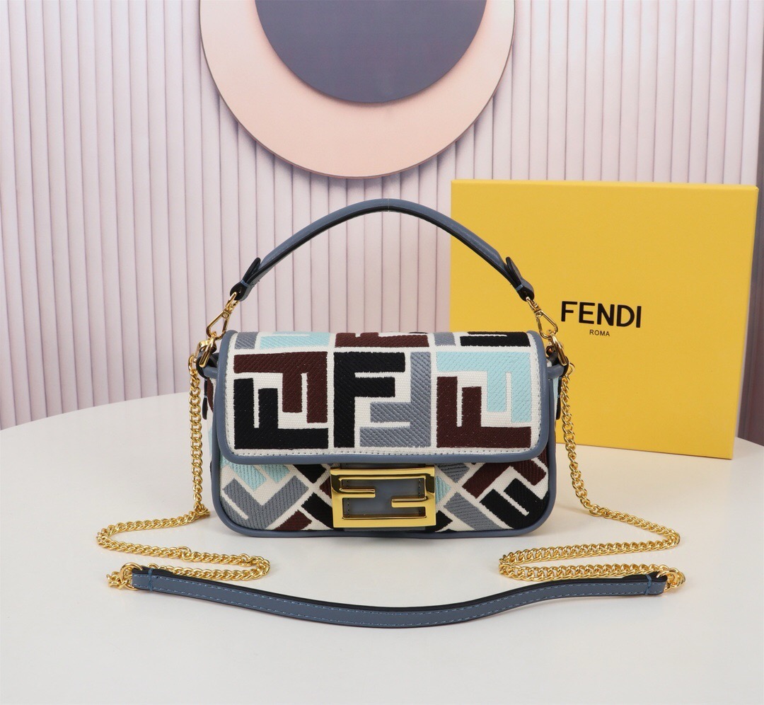 Fendi Baguette Mini Multicolor canvas bag with FF embroidery（2 colors）