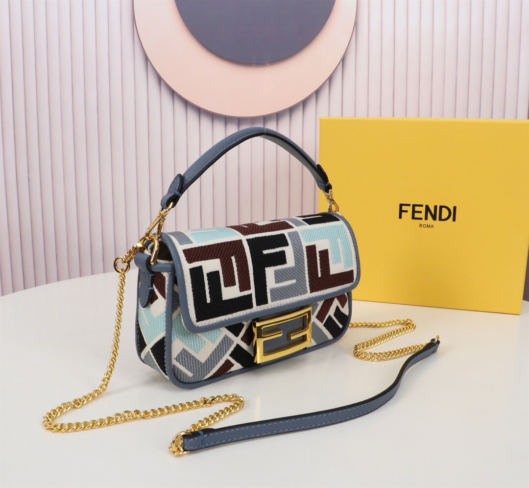 Fendi Baguette Mini Multicolor canvas bag with FF embroidery（2 colors）