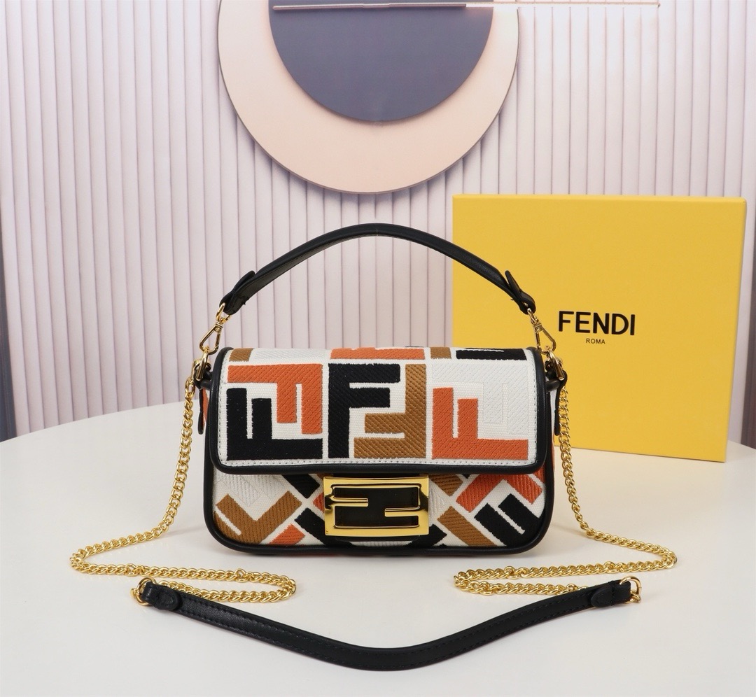 Fendi Baguette Mini Multicolor canvas bag with FF embroidery（2 colors）