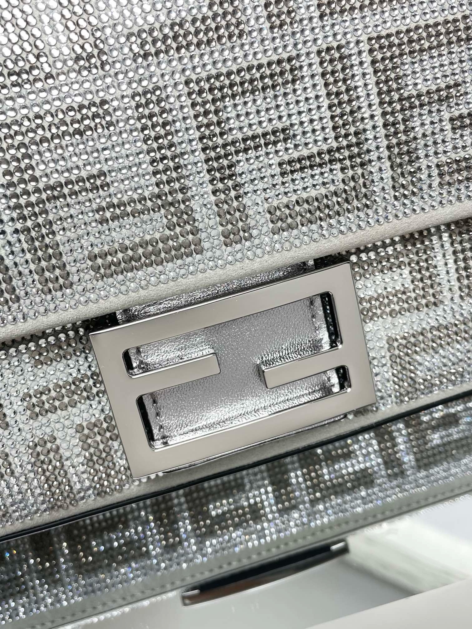 Fendi  Baguette Silver leather bag with crystal FF motif