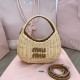 Miu Miu Wander woven raffia-effect yarn hobo bag with leather details