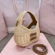 Miu Miu Wander woven raffia-effect yarn hobo bag with leather details