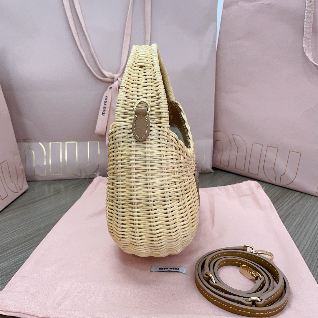 Miu Miu Wander woven raffia-effect yarn hobo bag with leather details