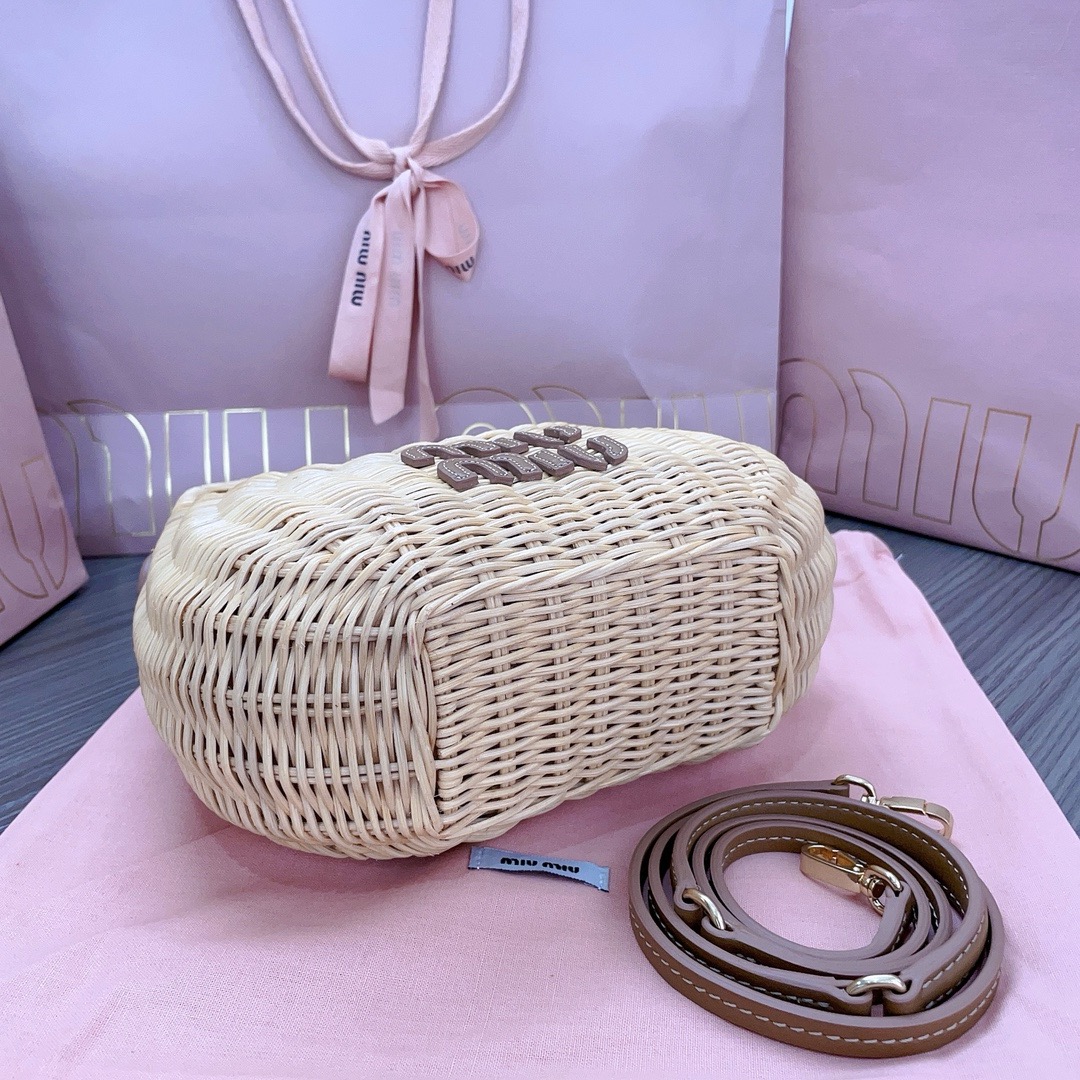Miu Miu Wander woven raffia-effect yarn hobo bag with leather details