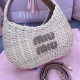 Miu Miu Wander woven raffia-effect yarn hobo bag with leather details
