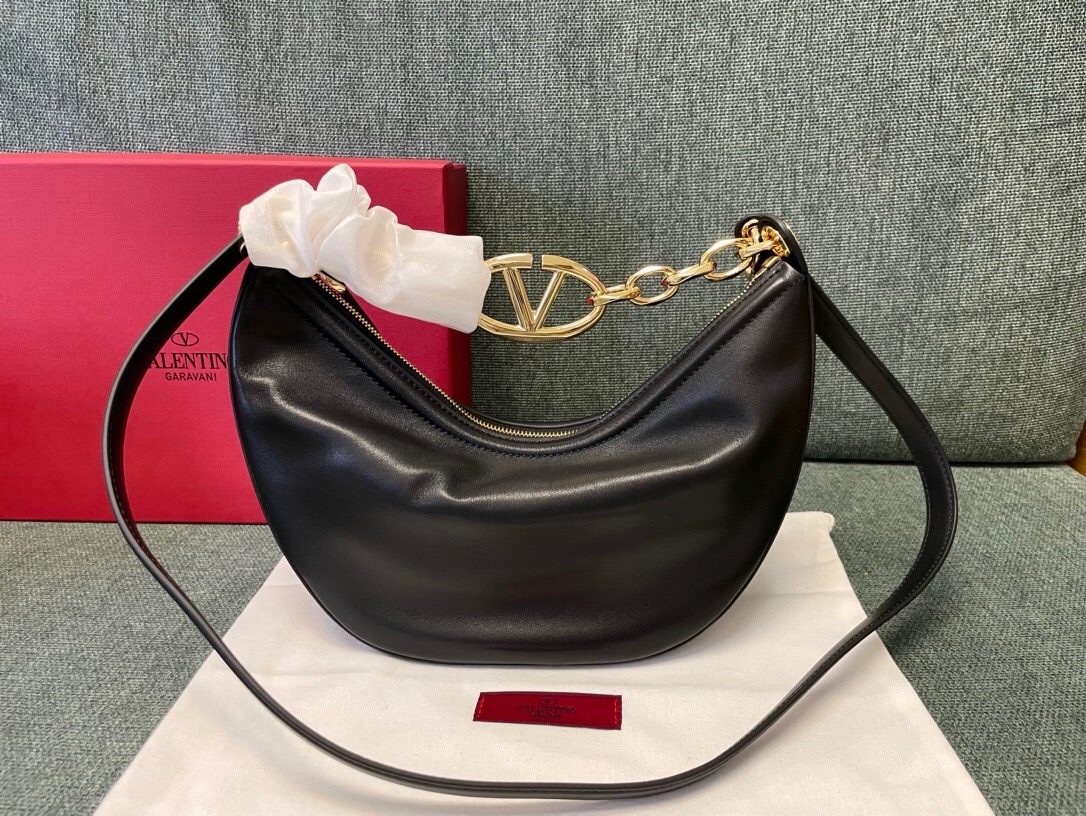  VALENTINO SMALL VLOGO MOON HOBO BAG IN GRAINY CALFSKIN WITH CHAIN ( 2 colors)