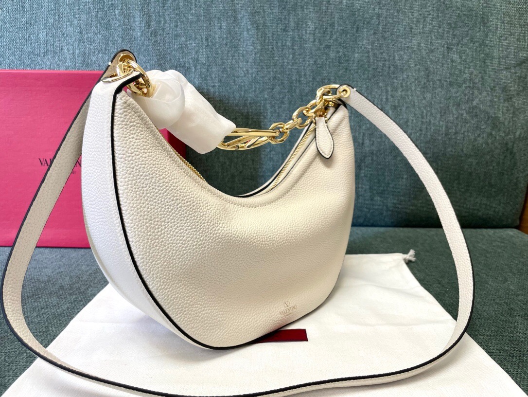  VALENTINO SMALL VLOGO MOON HOBO BAG IN GRAINY CALFSKIN WITH CHAIN ( 2 colors)