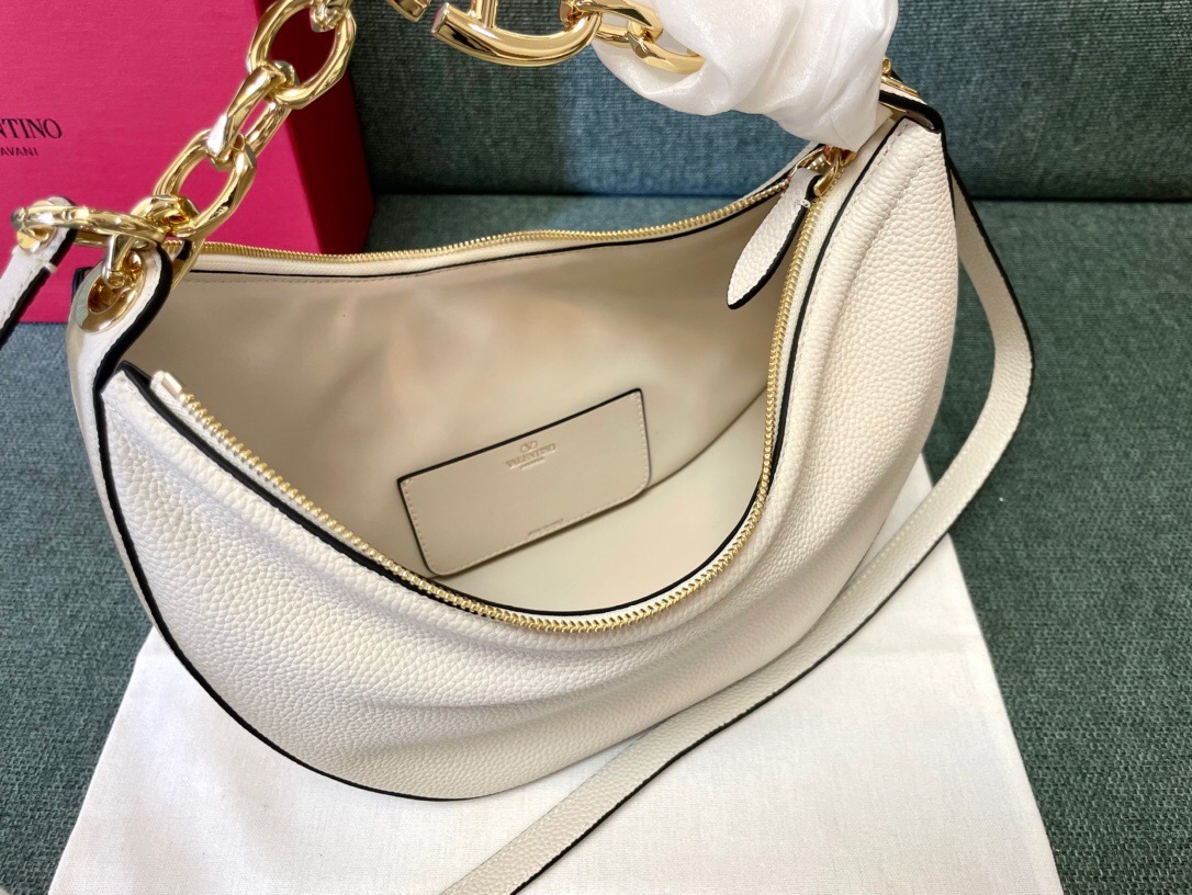  VALENTINO SMALL VLOGO MOON HOBO BAG IN GRAINY CALFSKIN WITH CHAIN ( 2 colors)