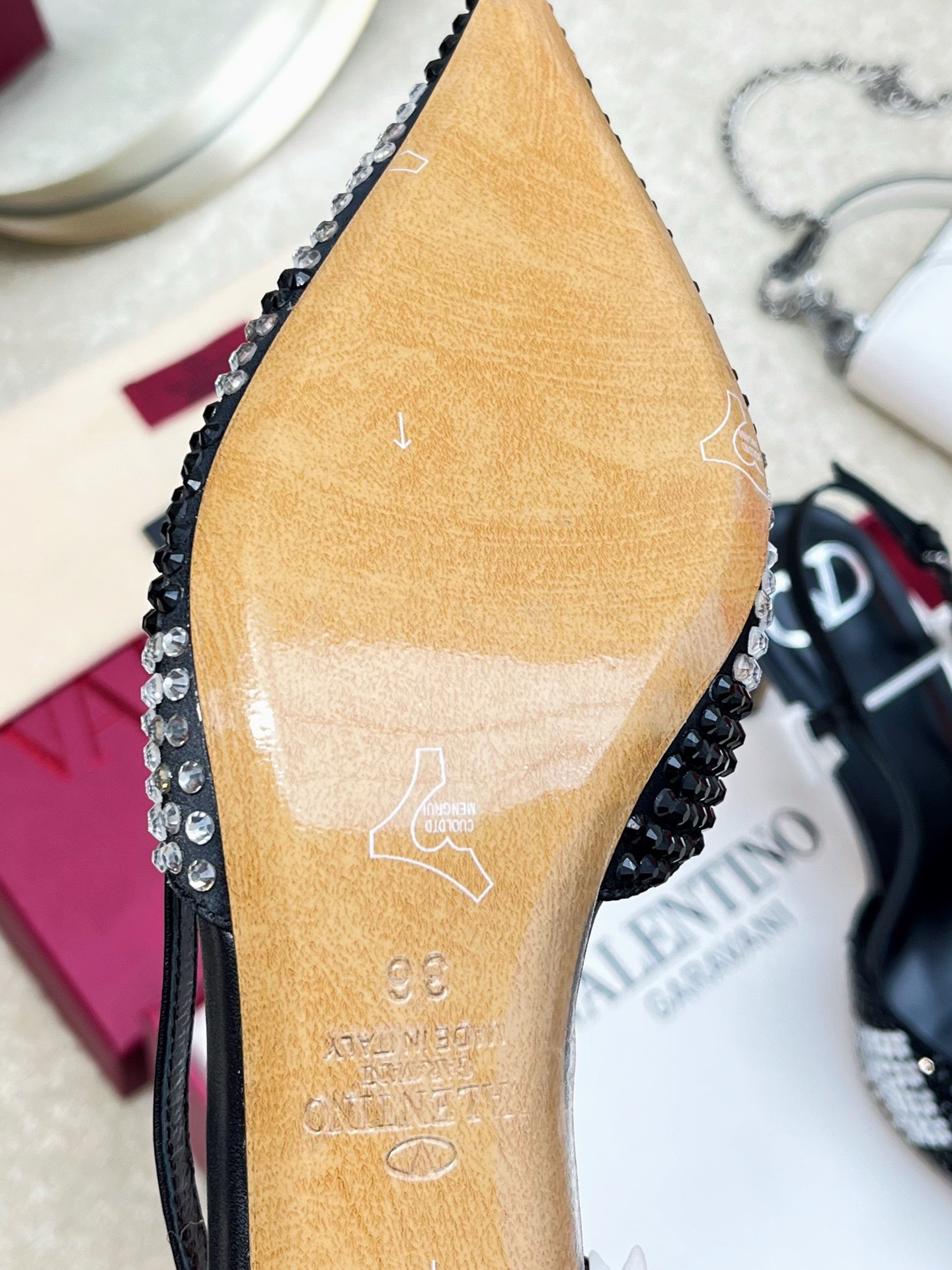 Valentino Vlogo Signature Slingback Black Calfskin With Crystals Caro